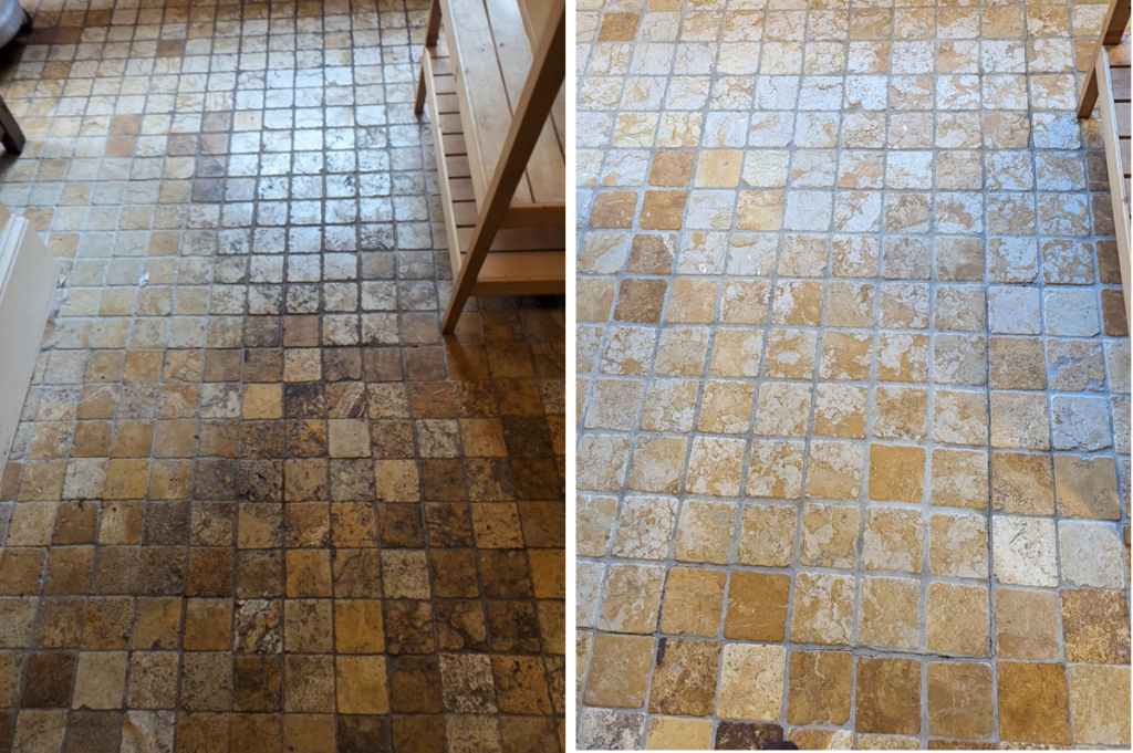 Before and after marble cleaning